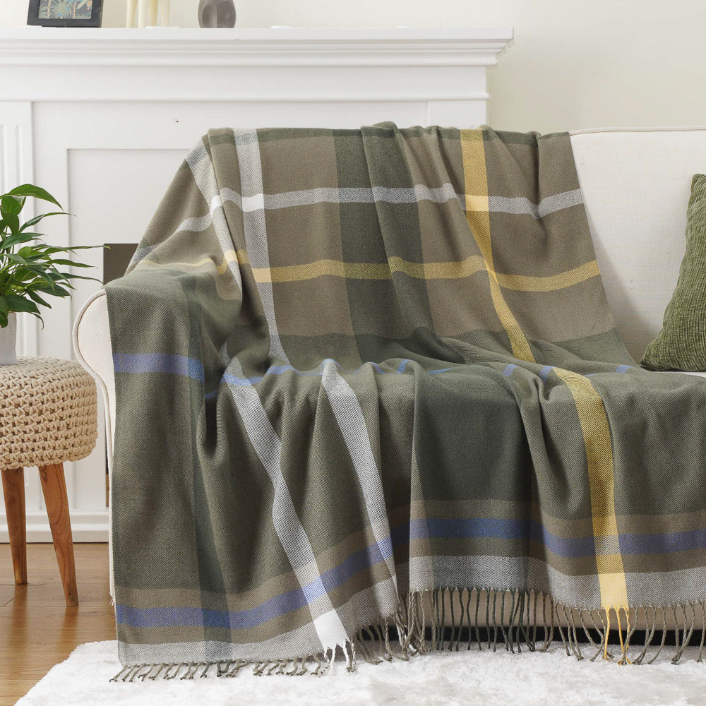 Army-Green Plaid Throw